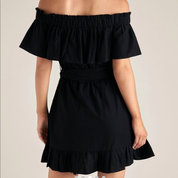 SEED HERITAGE Black ‘Off Shoulder Frill dress’, cotton linen blend, wrap, Size 6 - Picture 5 of 16